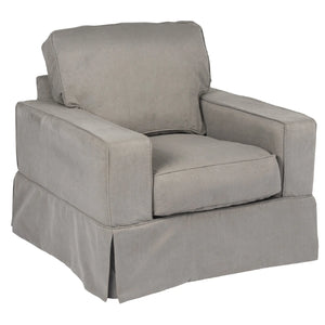 Sunset Trading Americana Box Cushion Slipcovered Chair and Ottoman | Stain Resistant Performance Fabric | Gray