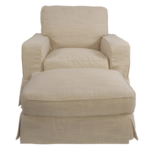 Sunset Trading Americana Box Cushion Slipcovered Chair and Ottoman | Linen