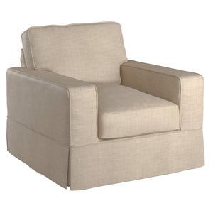 Sunset Trading Americana Box Cushion Slipcovered Chair and Ottoman | Linen