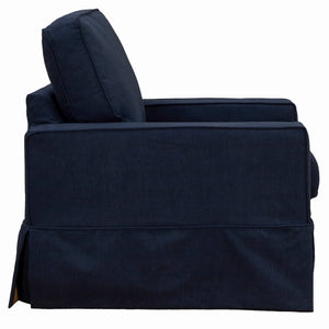 Sunset Trading Americana Box Cushion Slipcovered Chair | Stain Resistant Performance Fabric | Navy Blue