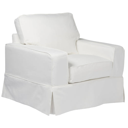 Sunset Trading Americana Box Cushion Slipcovered Chair | Stain Resistant Performance Fabric | White
