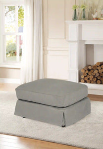 Sunset Trading Americana Box Cushion Slipcovered Ottoman | Stain Resistant Performance Fabric | Gray