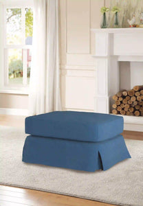Sunset Trading Americana Box Cushion Slipcovered Ottoman | Indigo Blue