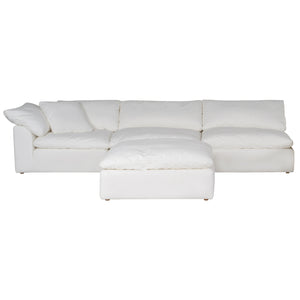 Sunset Trading Cloud Puff 4 Piece 132" Wide Slipcovered Modular Sectional Sofa with Ottoman | Stain Proof Water Repellant Performance Fabric | White