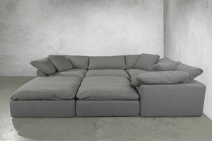 Sunset Trading Cloud Puff 6 Piece 132" Wide Slipcovered Modular Pitt Sectional Sofa | Stain Resistant Performance Fabric | Gray