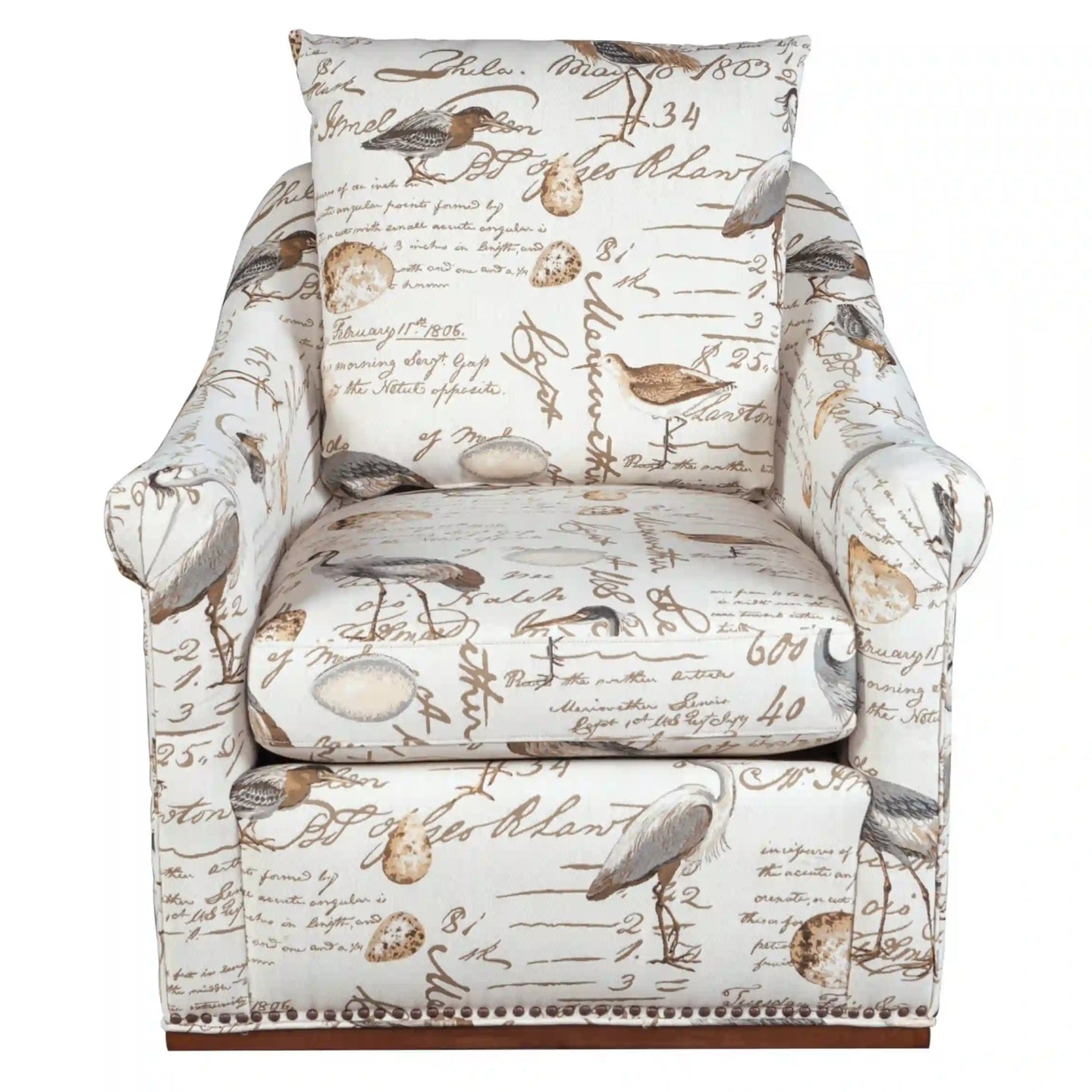 Sunset Trading Birdscript Swivel Chair | Low Back | Rolled Arms | Nailhead Trim