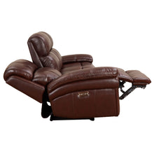 Load image into Gallery viewer, Sunset Trading Luxe Leather Reclining Sofa with Power Headrest | 3 Seater | Dual Recline | USB Ports | Brown