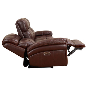 Sunset Trading Luxe Leather Reclining Sofa with Power Headrest | 3 Seater | Dual Recline | USB Ports | Brown