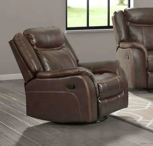 Sunset Trading Avant 38" Wide Recliner | Reclining Rocking Swivel Chair | Brown Faux Leather