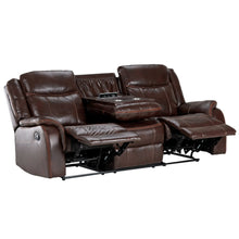 Load image into Gallery viewer, Sunset Trading Avant 86&quot; Wide Dual Reclining Sofa with Drop Down Console | USB, 2 Outlets, Cupholders | Brown Faux Leather