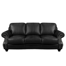 Load image into Gallery viewer, Sunset Trading Charleston 86&quot; Wide Top Grain Leather Sofa | Black 3 Seater Rolled Arm Couch with Nailheads