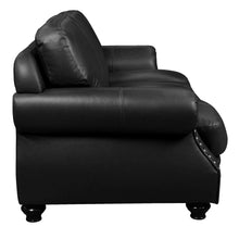 Load image into Gallery viewer, Sunset Trading Charleston 86&quot; Wide Top Grain Leather Sofa | Black 3 Seater Rolled Arm Couch with Nailheads