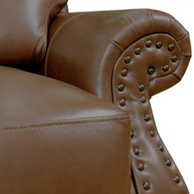 Load image into Gallery viewer, Sunset Trading Charleston 42&quot; Wide Top Grain Leather Armchair | Chestnut Brown Rolled Arm Accent Chair with Nailheads