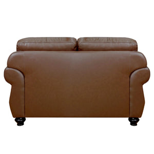 Sunset Trading Charleston 63" Wide Top Grain Leather Loveseat | Chestnut Brown Rolled Arm Small Couch with Nailheads