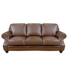 Load image into Gallery viewer, Sunset Trading Charleston 86&quot; Wide Top Grain Leather Sofa | Chestnut Brown 3 Seater Rolled Arm Couch with Nailheads
