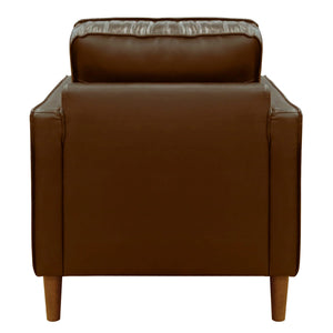 Sunset Trading Prelude 32" Wide Top Grain Leather Armchair | Chestnut Brown | Mid Century Modern Accent Chair | Small Space Living Room Furniture