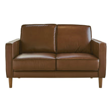 Load image into Gallery viewer, Sunset Trading Prelude 55&quot; Wide Top Grain Leather Loveseat | Chestnut Brown | Mid Century Modern Small Couch
