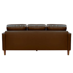 Sunset Trading Prelude 79" Wide Top Grain Leather Sofa | Chestnut Brown | Mid Century Modern 3 Seater Couch