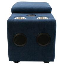 Load image into Gallery viewer, Sunset Trading Pixie Speaker Console | Modular Voice Bluetooth USB Outlets Storage Cupholders | Navy Fabric