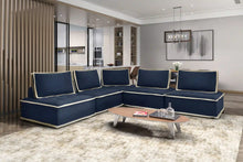 Load image into Gallery viewer, Sunset Trading Pixie 5 Piece Sofa Sectional | Modular Couch | Navy Blue and Cream Fabric