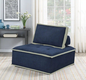 Sunset Trading Pixie Armless Accent Chair | Modular Sectional Seating | Navy Blue and Cream Fabric
