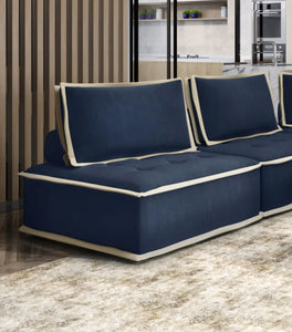 Sunset Trading Pixie Armless Accent Chair | Modular Sectional Seating | Navy Blue and Cream Fabric