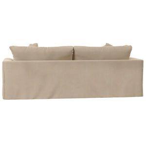 Sunset Trading Newport Slipcovered Recessed Fin Arm 94" Sofa | Stain Resistant Performance Fabric | 4 Throw Pillows | Tan 