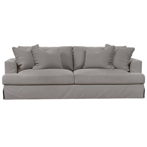 Sunset Trading Newport Slipcovered Recessed Fin Arm 94" Sofa | Stain Resistant Performance Fabric | 4 Throw Pillows | Gray 