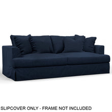 Load image into Gallery viewer, Sunset Trading Newport Slipcover Only for Recessed Fin Arm 94&quot; Sofa | Stain Resistant Performance Fabric | 4 Throw Pillow Covers | Navy Blue