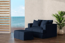 Load image into Gallery viewer, Sunset Trading Newport Slipcover Only for 52&quot; Wide Chair and A Half with Ottoman | Stain Resistant Performance Fabric | 2 Throw Pillow Covers | Navy Blue 