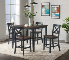 Load image into Gallery viewer, Sunset Trading Carriage 5 Piece 42&quot; Square Pub Set | Counter Height Dining Table | Black with Brown Wood Seat | 4 X-Back Stools