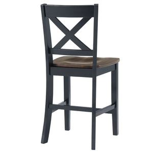 Sunset Trading Carriage 5 Piece 42" Square Pub Set | Counter Height Dining Table | Black with Brown Wood Seat | 4 X-Back Stools